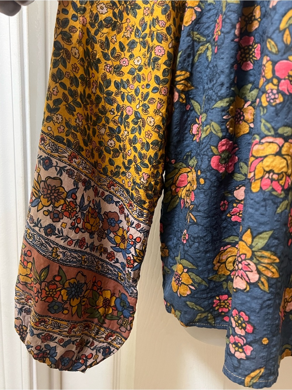 NATURAL LIFE Navy & Mustard Mixed Floral Peasant Blouse with Tassel - Picture 3 of 8